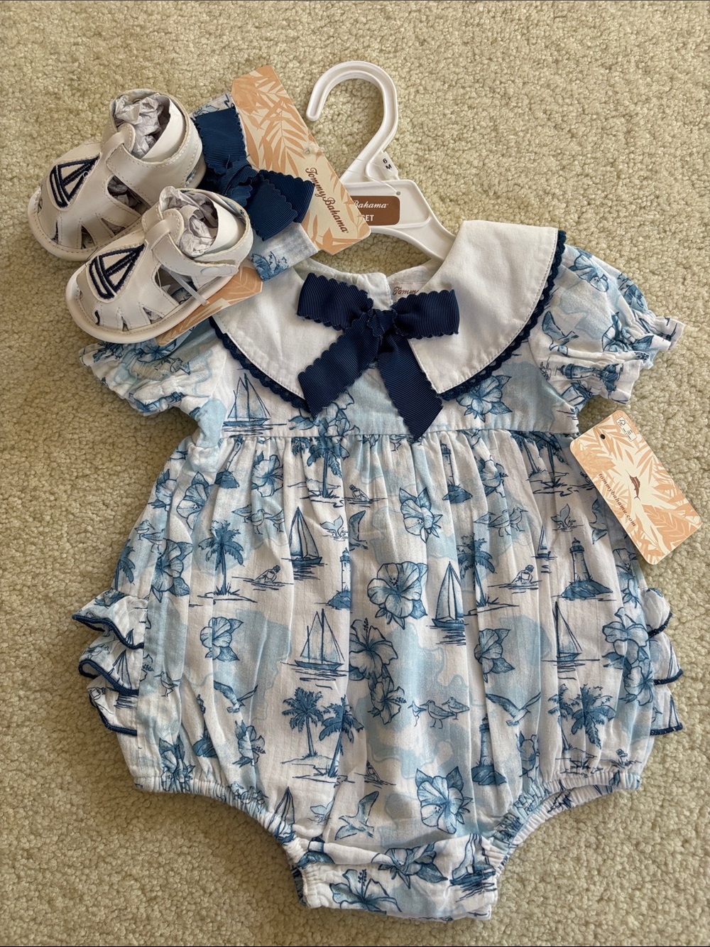 Tommy Bahama 3-6 mo. bubble with matching sandals and headband